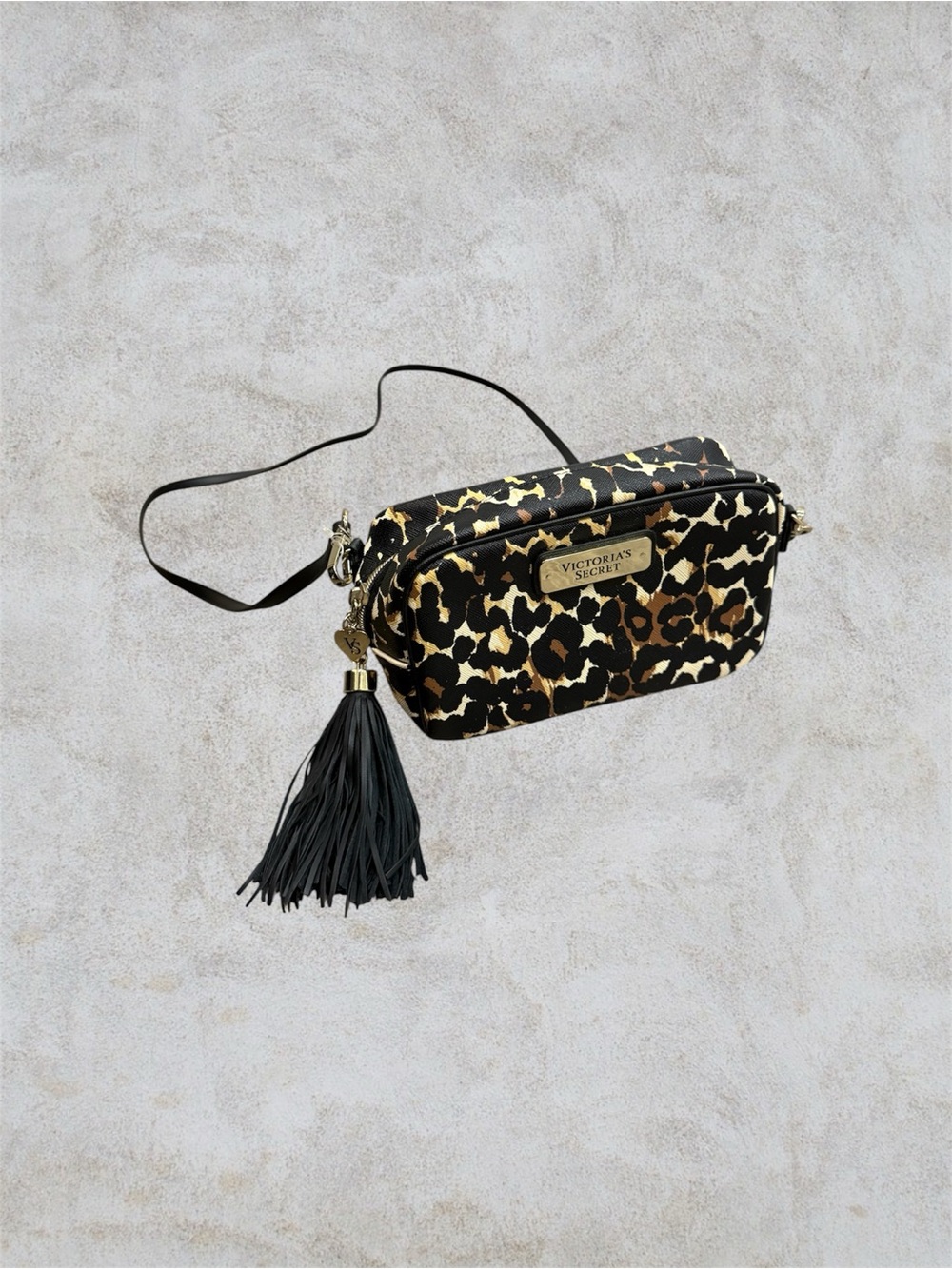 Victoria's Secret Black & Brown Leopard Print Crossbody with Tassel
